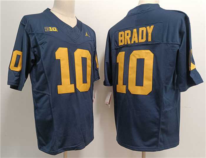 Mens Michigan Wolverines #10 Tom Brady 2023 F.U.S.E. Navy Stitched Jersey->->NCAA Jersey